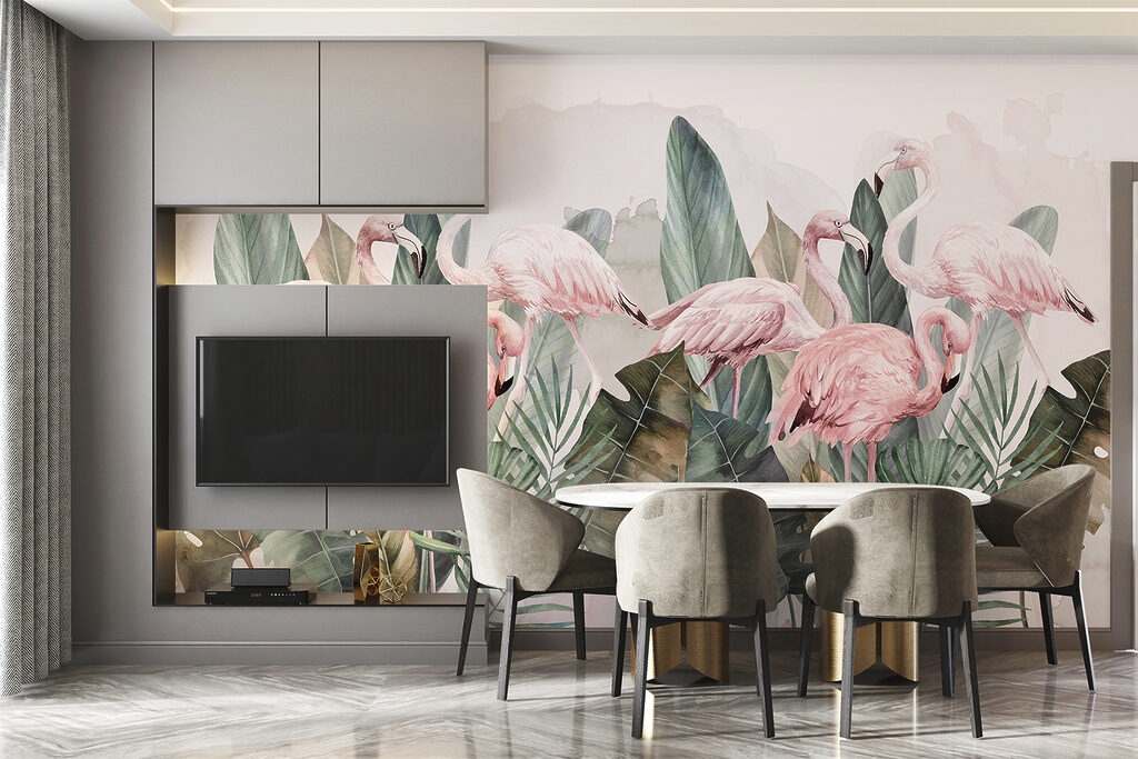 Eine Gruppe von rosa Flamingos und Blättern w00505v1pig65mr 1024x683 - Eine Gruppe von rosa Flamingos und Blättern - tegory