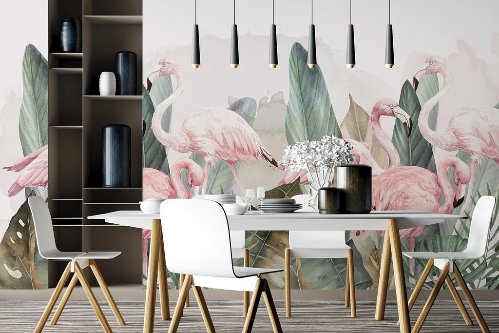 Eine Gruppe von rosa Flamingos und Blättern w00505v1piq45r 1024x683 - Eine Gruppe von rosa Flamingos und Blättern - tegory