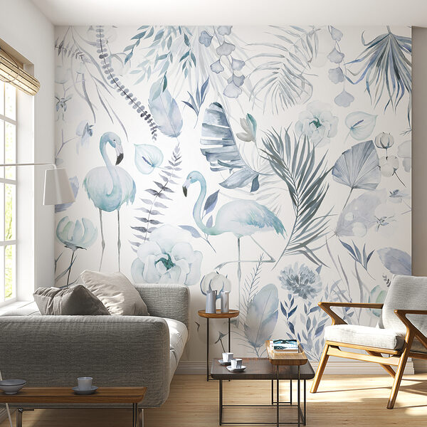 Ein Muster aus Flamingos und Blumen Ein Muster aus Flamingos und Blumen