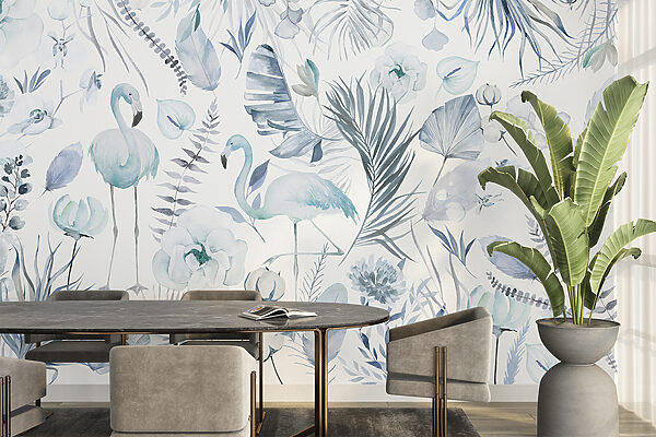 Ein Muster aus Flamingos und Blumen Ein Muster aus Flamingos und Blumen