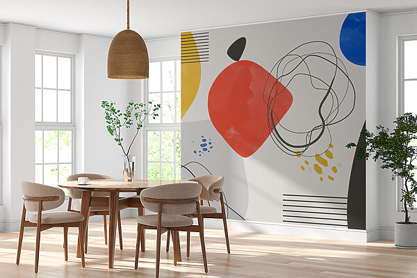 Ein buntes Kunstwerk mit Linien und Kreisen Ein buntes Kunstwerk mit Linien und Kreisen
