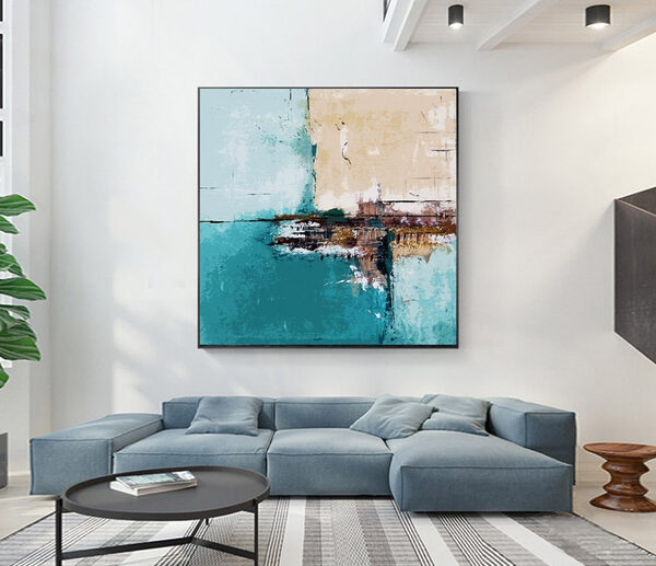 Ein Gemälde mit einer blau-weißen Wand Wandbilder Ein Gemälde mit einer blau-weißen Wand