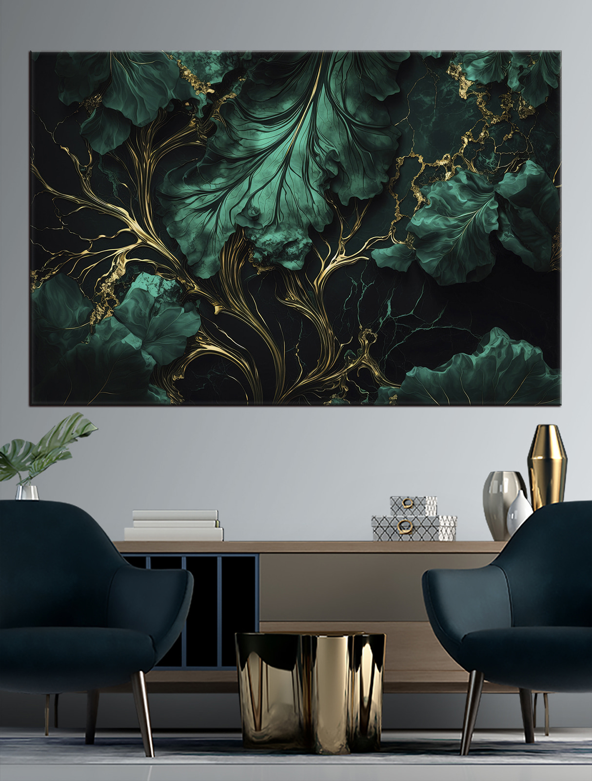 Elegante blaugrüne Blätter mit metallischen Adern s34486pig10m - Elegante blaugrüne Blätter mit metallischen Adern - tegory