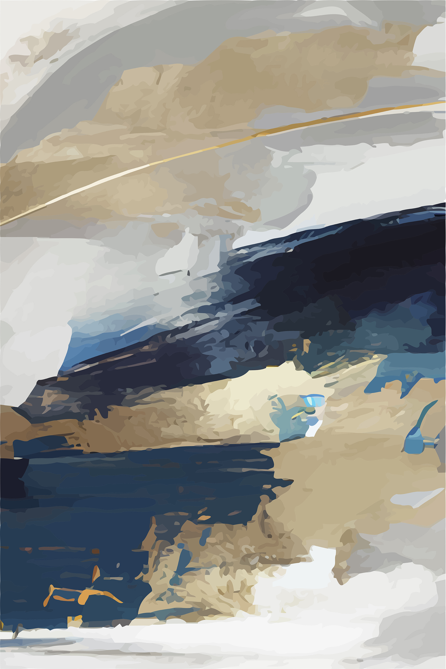 s36621p - Ein Gemälde aus blauer, weißer und brauner Farbe - tegory