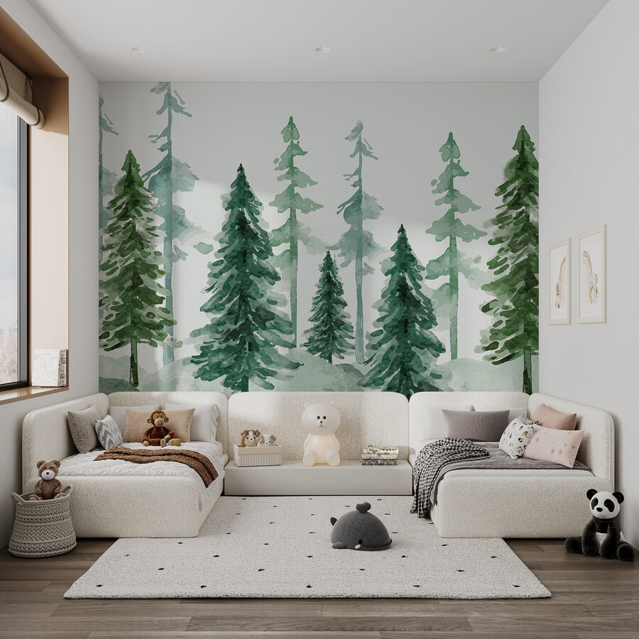 Eine Gruppe von Bäumen in einem verschneiten Wald Eine Gruppe von Bäumen in einem verschneiten Wald