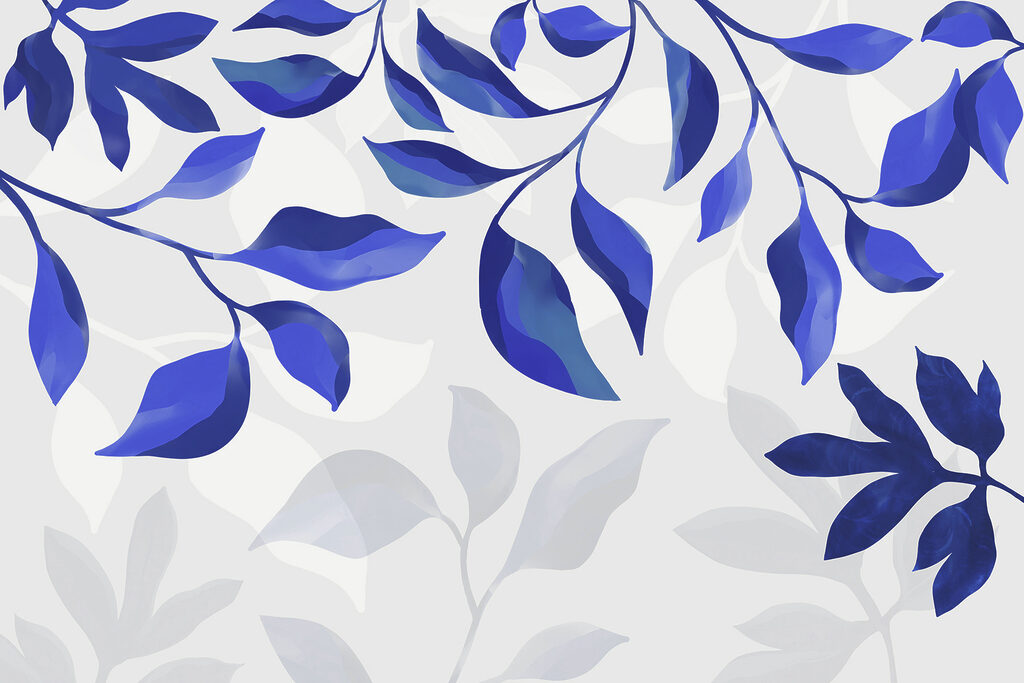 Blaue Blätter auf weißem Hintergrund Blaue Blätter auf weißem Hintergrund