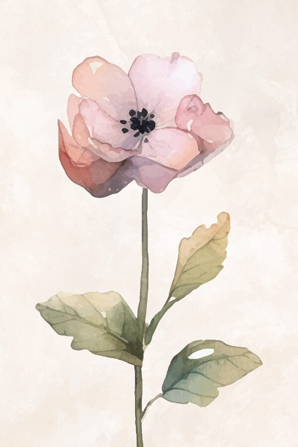 Eine rosa Blume mit grünen Blättern Eine rosa Blume mit grünen Blättern