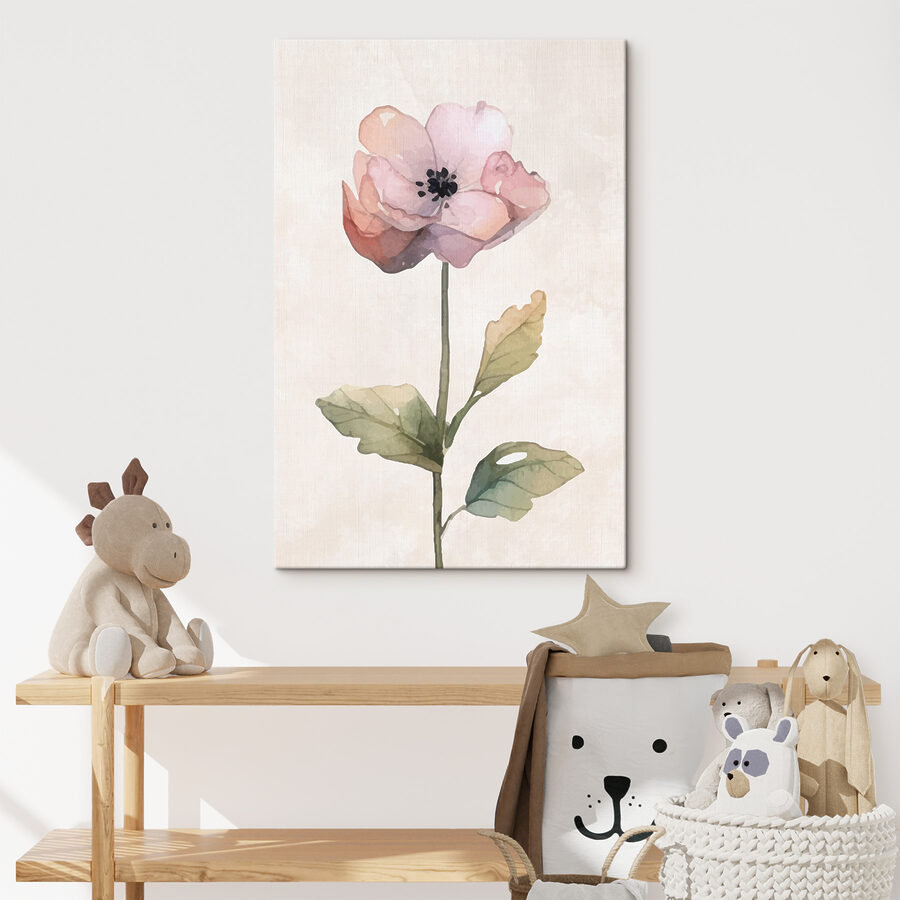 Eine rosa Blume mit grünen Blättern