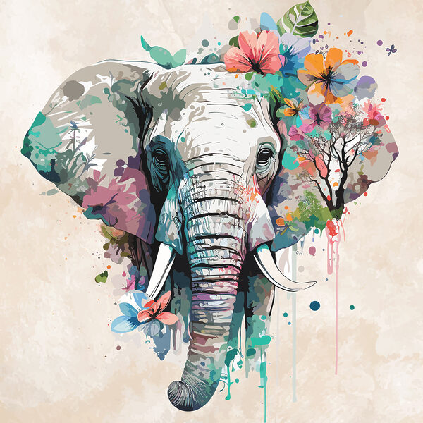 Ein Elefant mit Blumen und Blättern Ein Elefant mit Blumen und Blättern