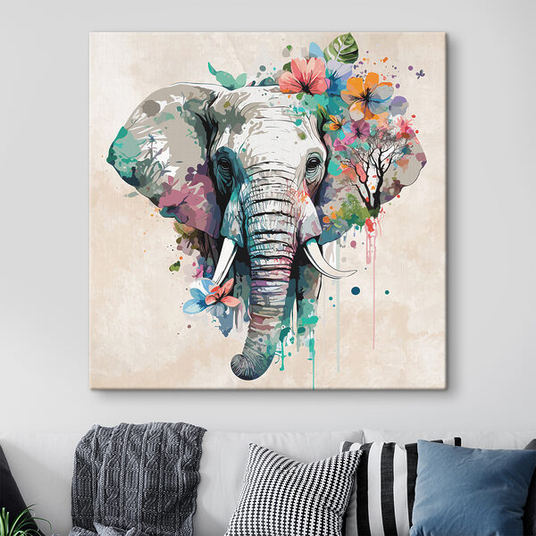Ein Elefant mit Blumen und Blättern Ein Elefant mit Blumen und Blättern