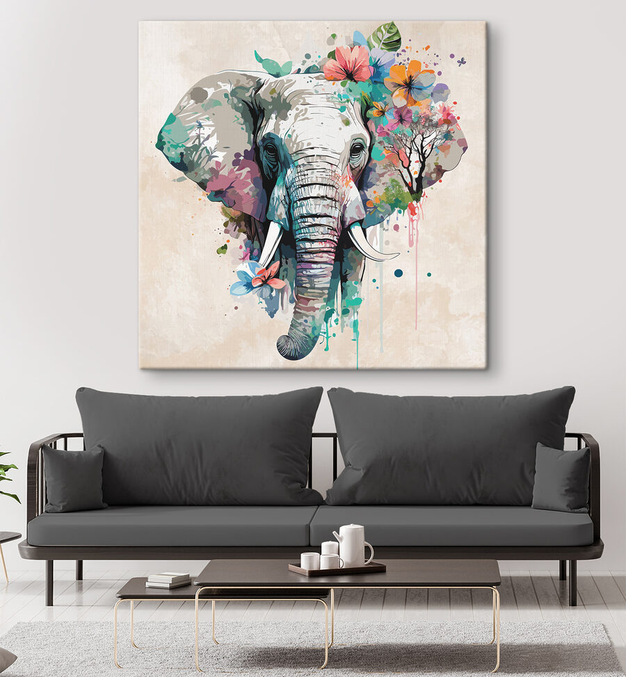 Ein Elefant mit Blumen und Blättern Ein Elefant mit Blumen und Blättern