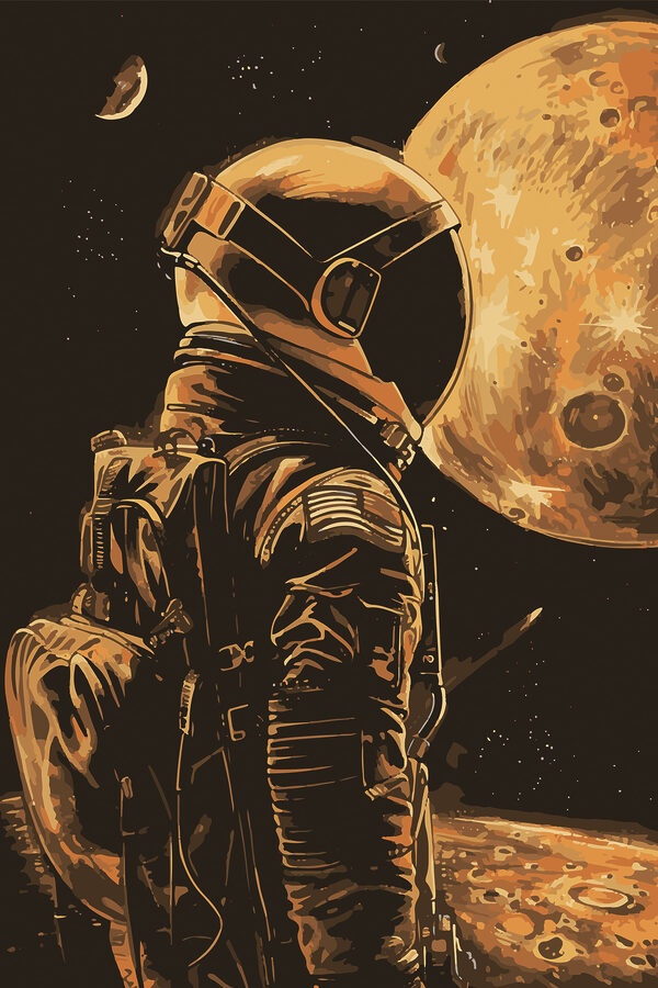 Eine Person, die einen Helm trägt und im Weltraum steht Eine Person, die einen Helm trägt und im Weltraum steht