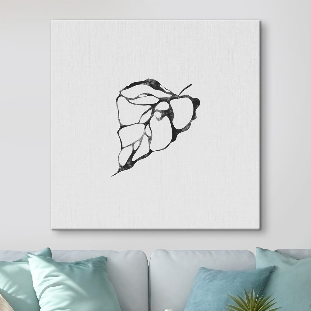 A black and white image of a leaf