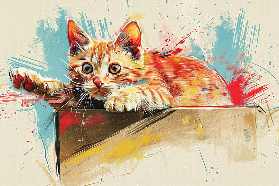 Eine Katze, die auf einer Schachtel liegt Eine Katze, die auf einer Schachtel liegt