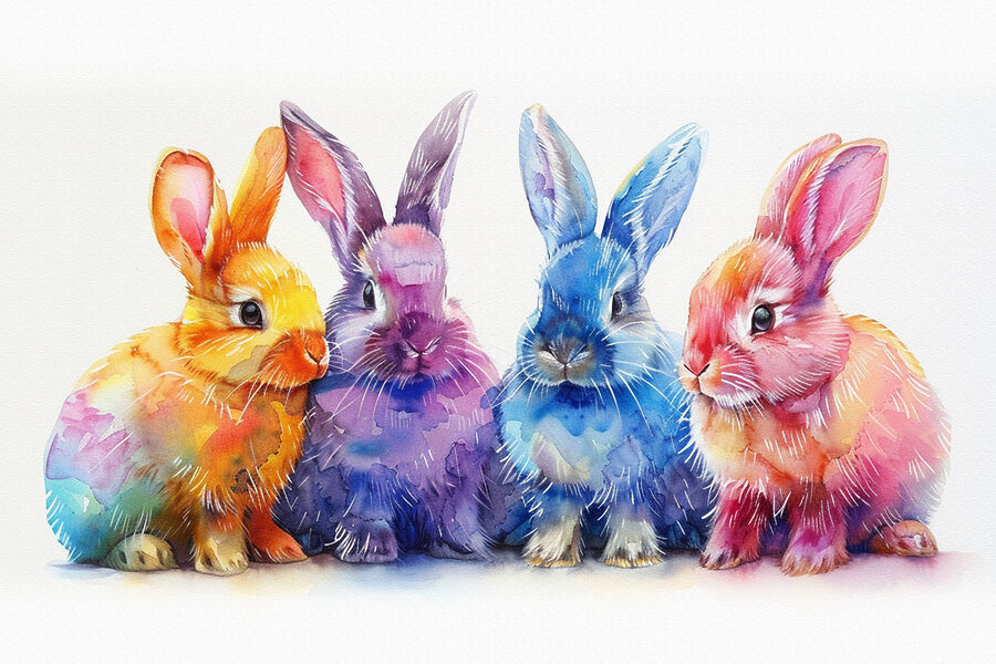 Eine Gruppe bunter Kaninchen