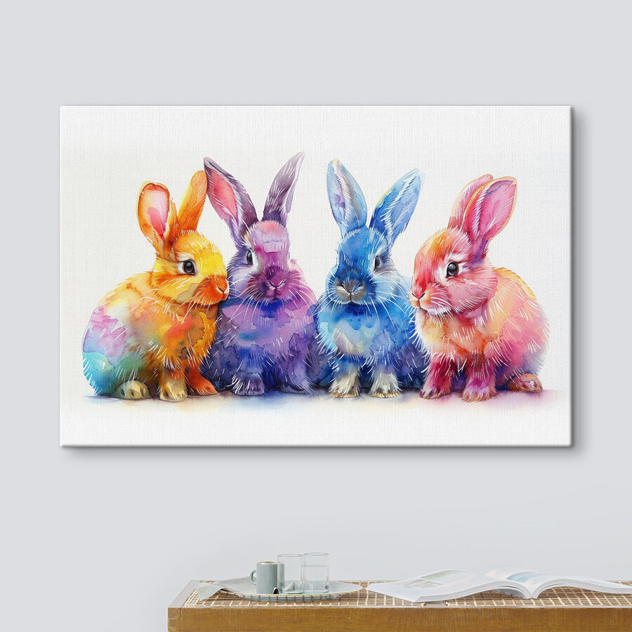 Eine Gruppe bunter Kaninchen