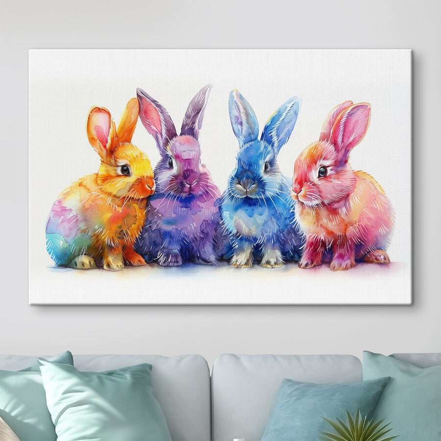 Eine Gruppe bunter Kaninchen