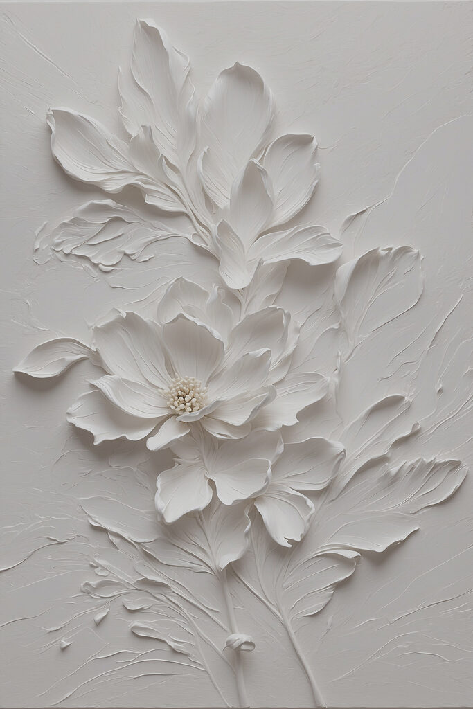 A white flower with leaves