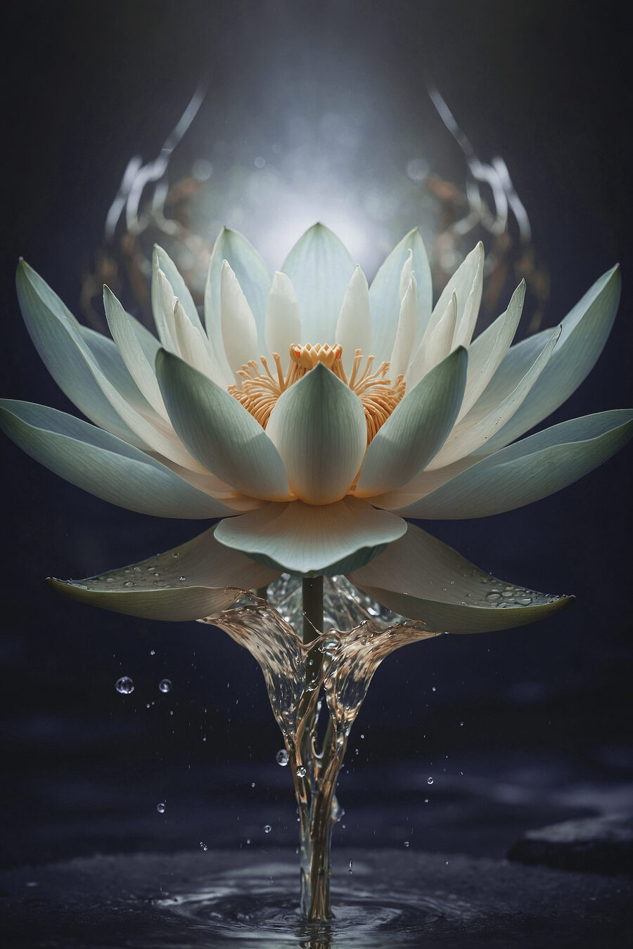 Eine weiße Blume mit gelber Mitte und herausspritzendem Wasser Eine weiße Blume mit gelber Mitte und herausspritzendem Wasser