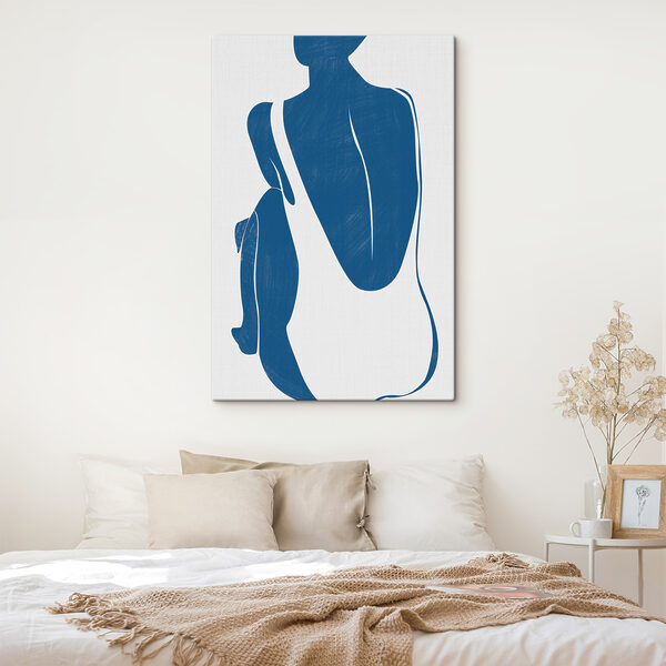 A blue and white silhouette of a woman and a penguin A blue and white silhouette of a woman and a penguin