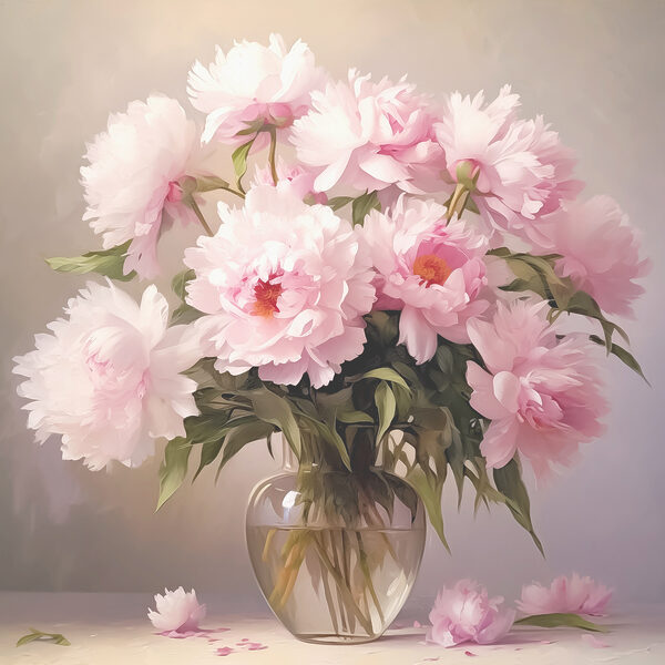 Eine Vase mit rosa Blumen Eine Vase mit rosa Blumen