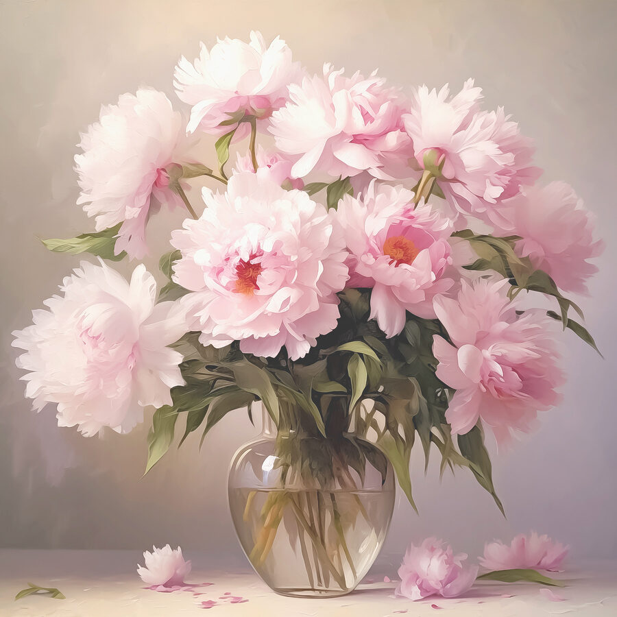 Eine Vase mit rosa Blumen