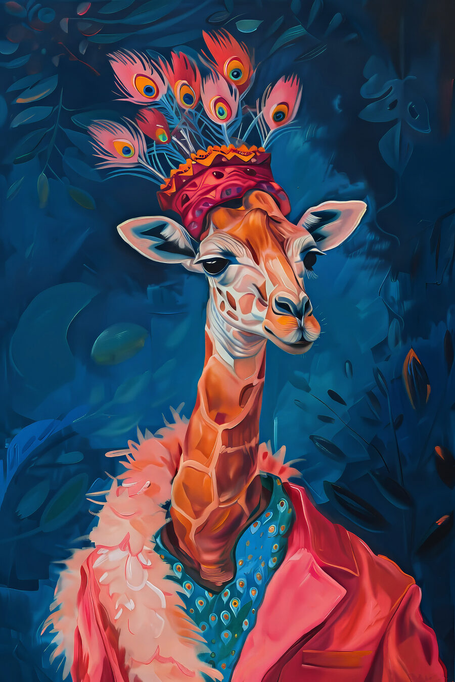 Eine Giraffe mit einem Hut