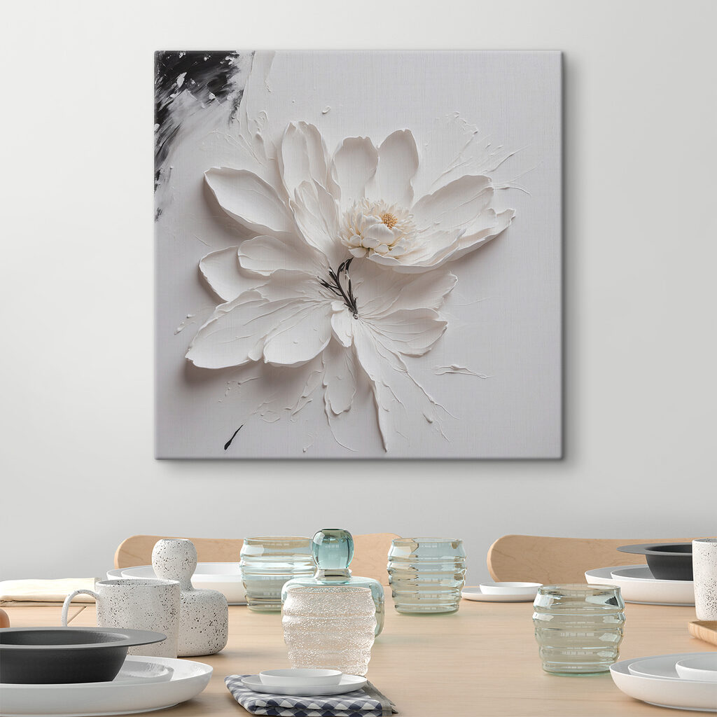 A white flower with black paint