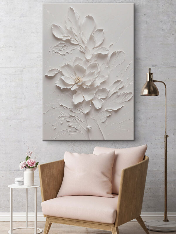 Eine weiße Blume mit Blättern Eine weiße Blume mit Blättern