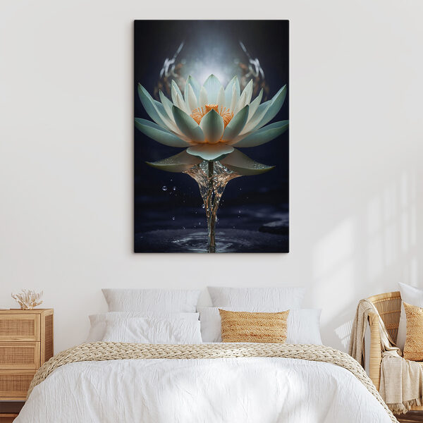 Eine weiße Blume mit gelber Mitte und herausspritzendem Wasser Eine weiße Blume mit gelber Mitte und herausspritzendem Wasser