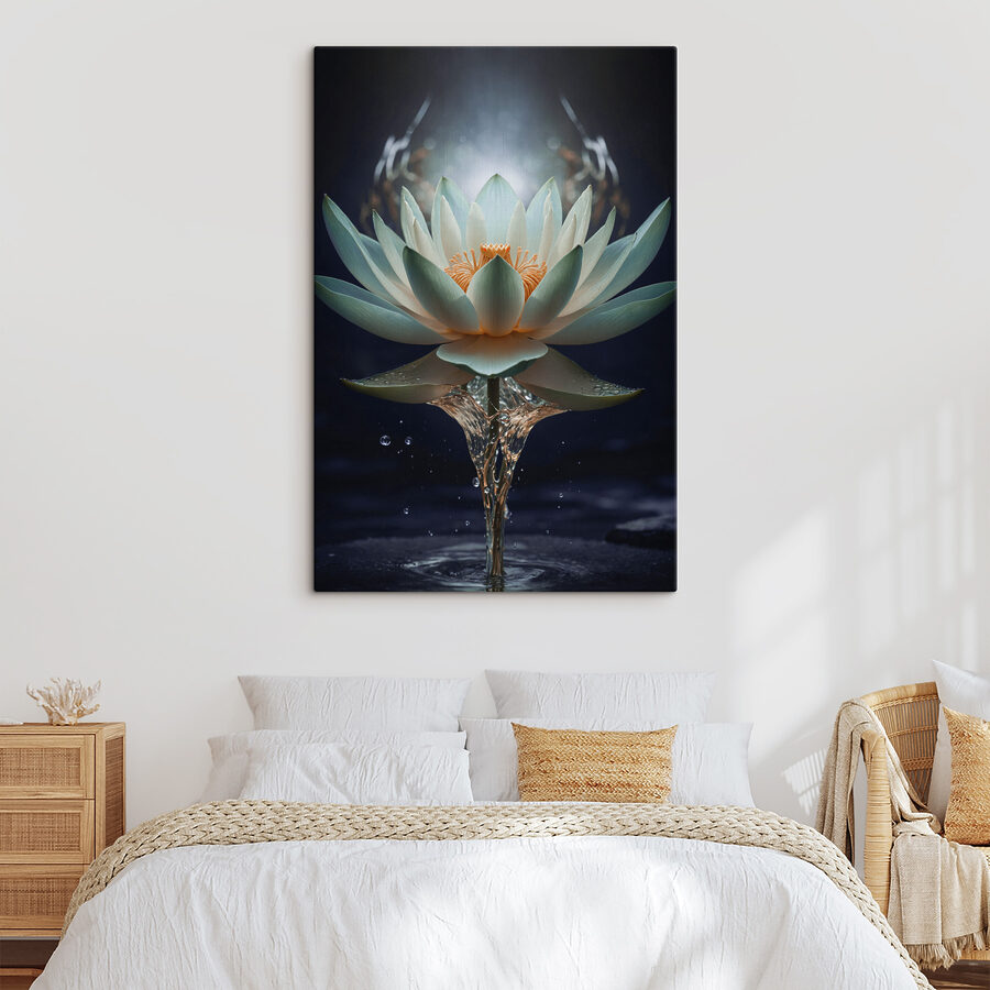 Eine weiße Blume mit gelber Mitte und herausspritzendem Wasser Eine weiße Blume mit gelber Mitte und herausspritzendem Wasser