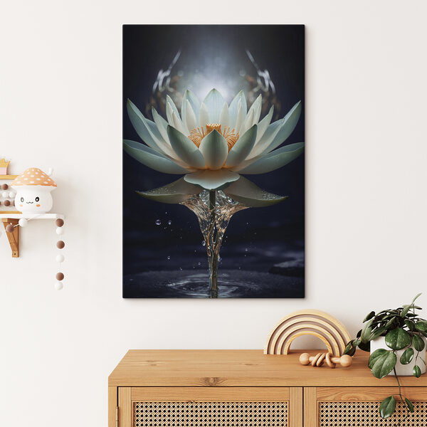 Eine weiße Blume mit gelber Mitte und herausspritzendem Wasser Eine weiße Blume mit gelber Mitte und herausspritzendem Wasser