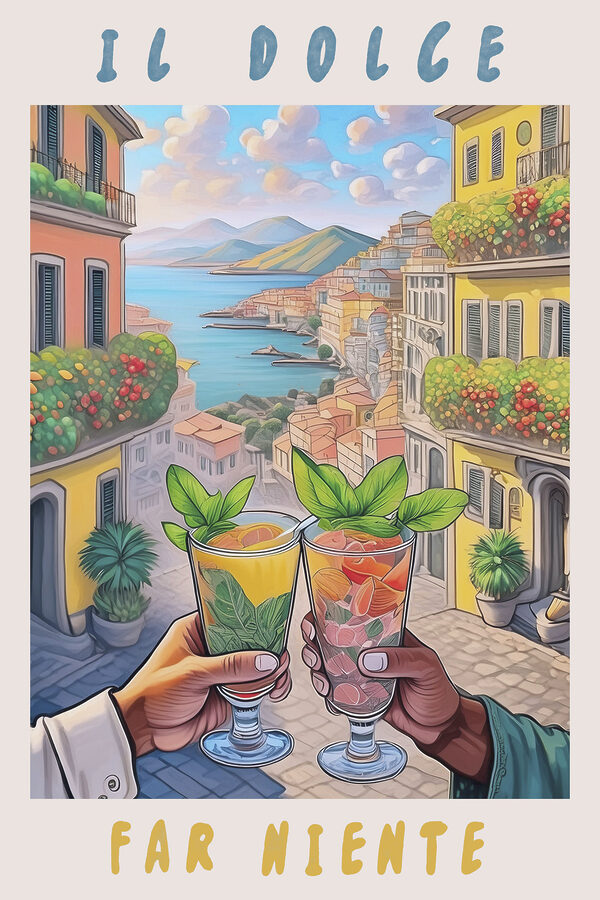 A hand holding glasses with drinks in front of a city A hand holding glasses with drinks in front of a city