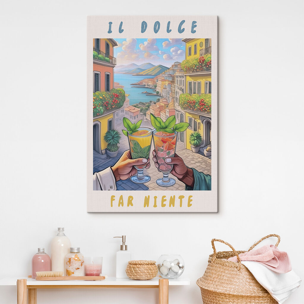 A hand holding glasses with drinks in front of a city