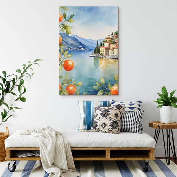 Aquarell einer Stadt an einem Gewässer Aquarell einer Stadt an einem Gewässer
