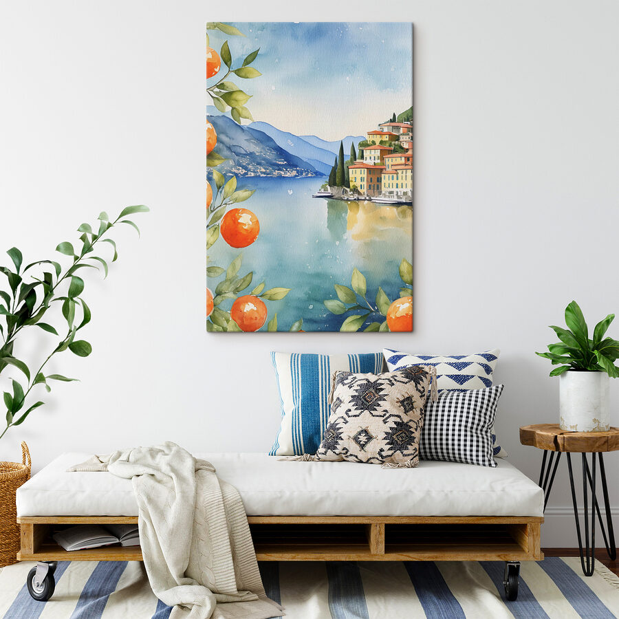 Aquarell einer Stadt an einem Gewässer Aquarell einer Stadt an einem Gewässer