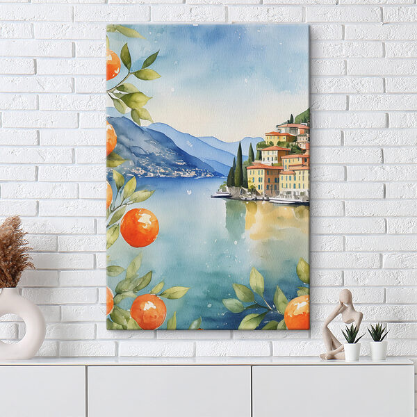 Aquarell einer Stadt an einem Gewässer Aquarell einer Stadt an einem Gewässer