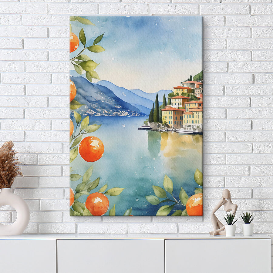Aquarell einer Stadt an einem Gewässer Aquarell einer Stadt an einem Gewässer