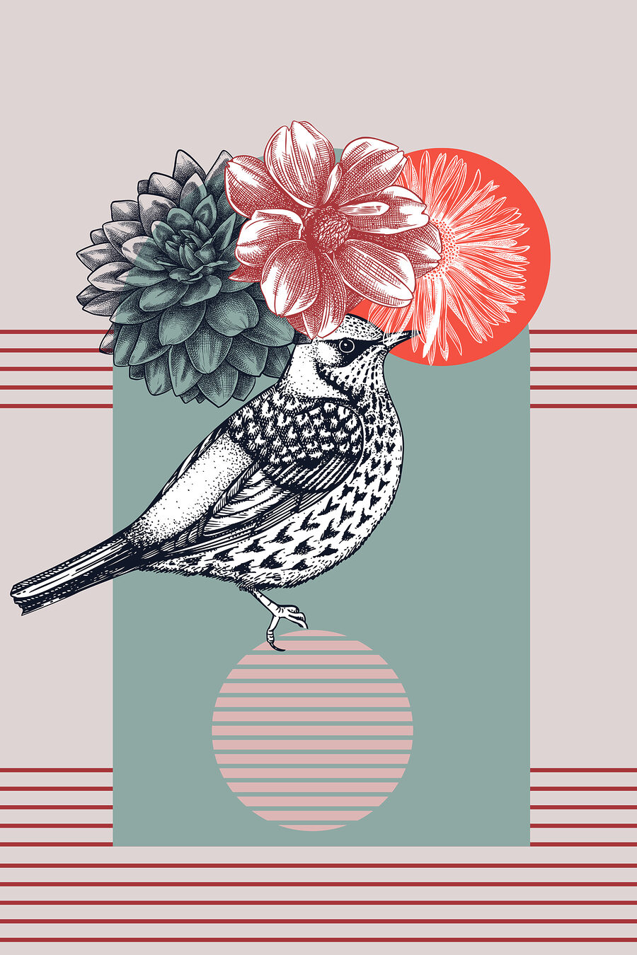 Ein Vogel mit Blumen auf dem Kopf Ein Vogel mit Blumen auf dem Kopf