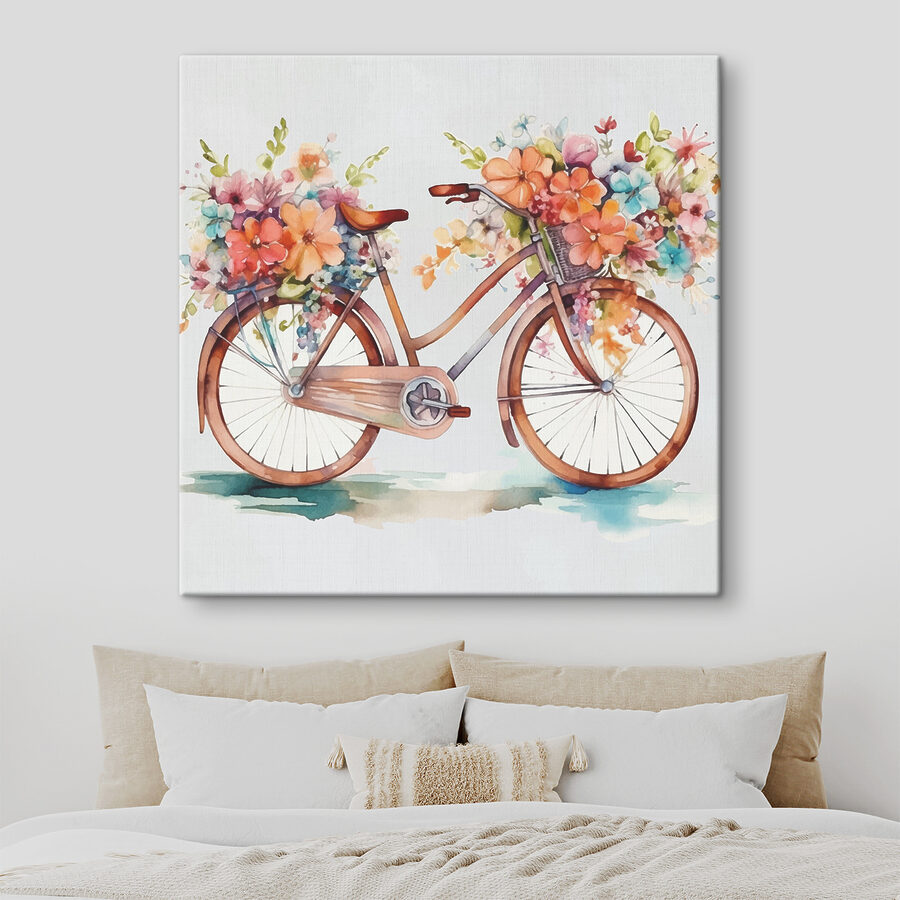 Ein Aquarell eines Fahrrads mit Blumen darauf