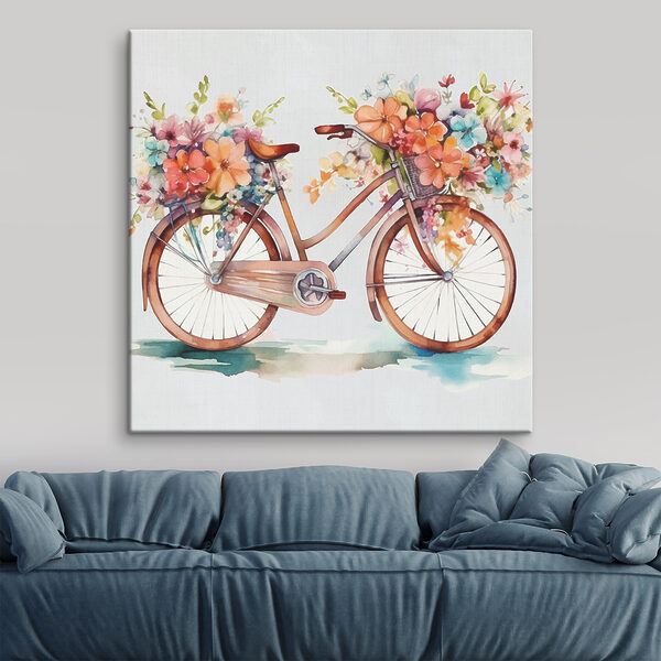 Ein Aquarell eines Fahrrads mit Blumen darauf Ein Aquarell eines Fahrrads mit Blumen darauf