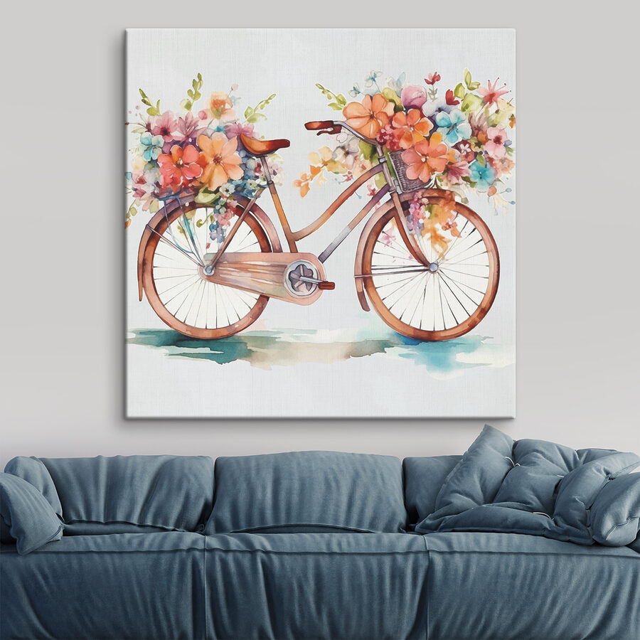 Ein Aquarell eines Fahrrads mit Blumen darauf