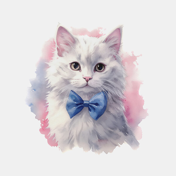 Ein Aquarell einer Katze mit Fliege Ein Aquarell einer Katze mit Fliege