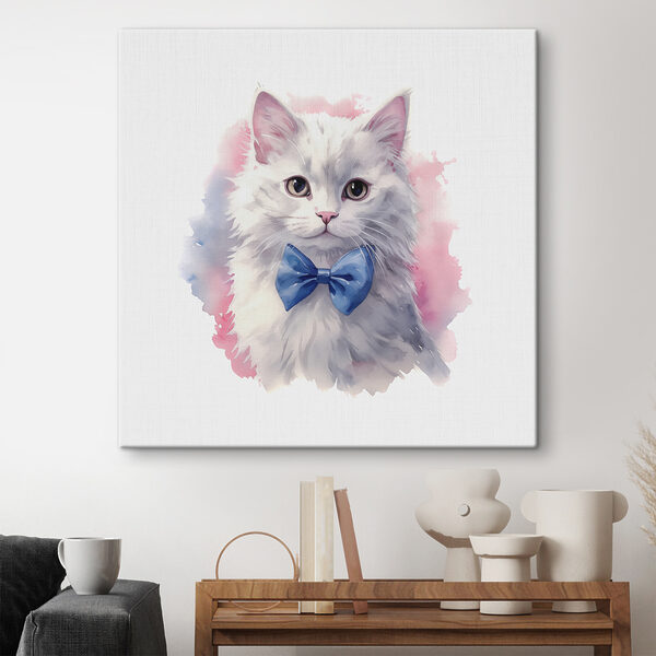 Ein Aquarell einer Katze mit Fliege Ein Aquarell einer Katze mit Fliege
