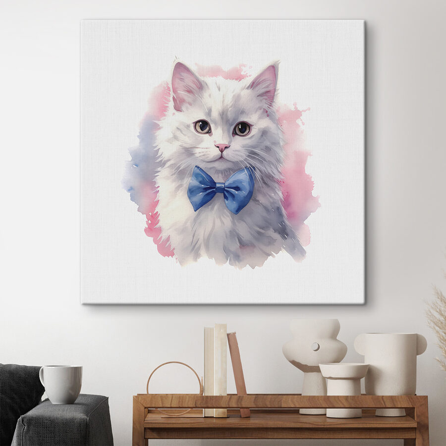 Ein Aquarell einer Katze mit Fliege