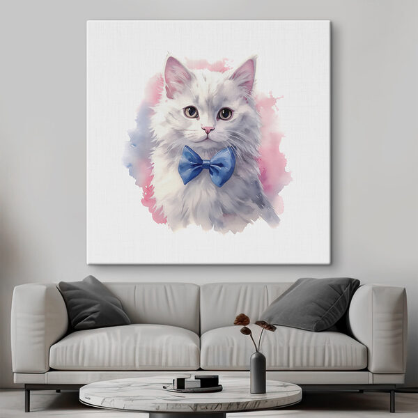 Ein Aquarell einer Katze mit Fliege Ein Aquarell einer Katze mit Fliege