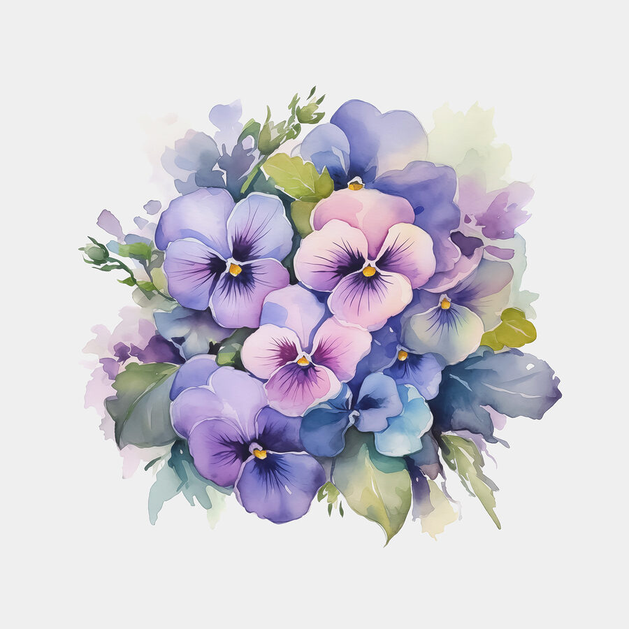 Ein Strauß aus lila und blauen Blumen