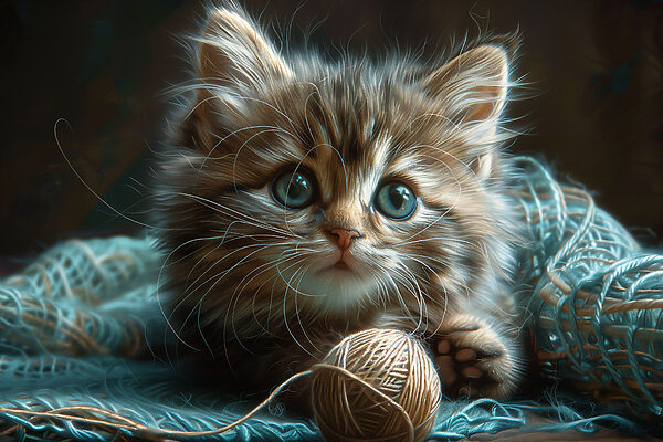 Eine Katze mit einem Garnknäuel Eine Katze mit einem Garnknäuel