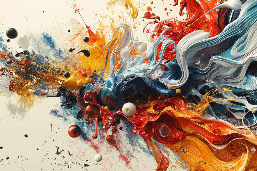 Eine bunte Farbe spritzt