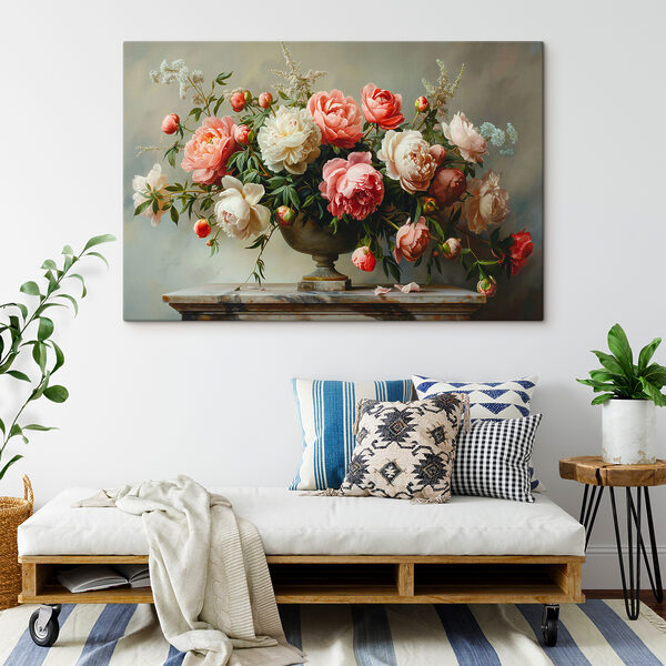 Eine Vase mit rosa und weißen Blumen Eine Vase mit rosa und weißen Blumen